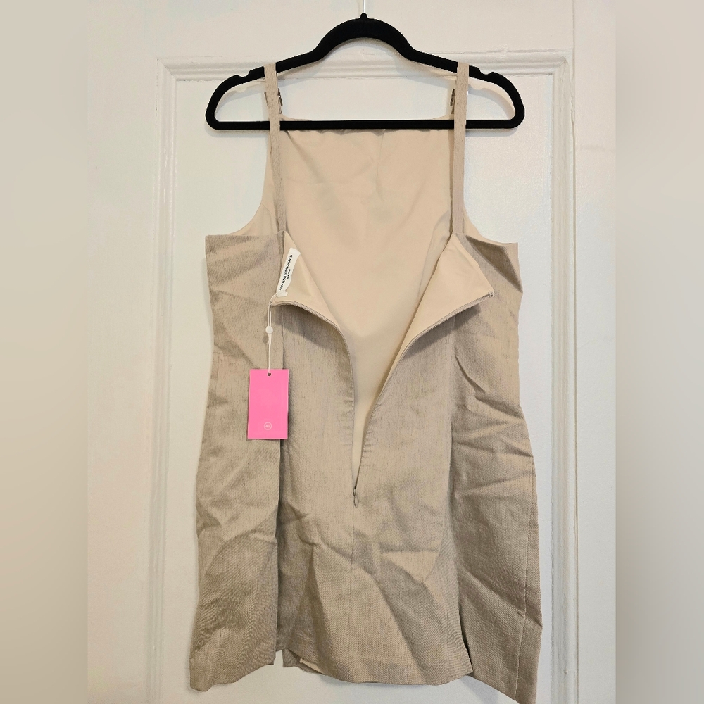 NEW Amanda Uprichard / Revolve Neutral Beige Mini Dress with Buckle Straps SZ L - Picture 5 of 15